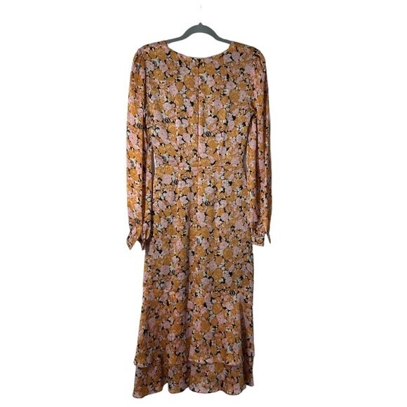 WAYF Celeste Ruffle Midi Dress Long Sleeve Printed Chiffon Flowy XS - Picture 4 of 7